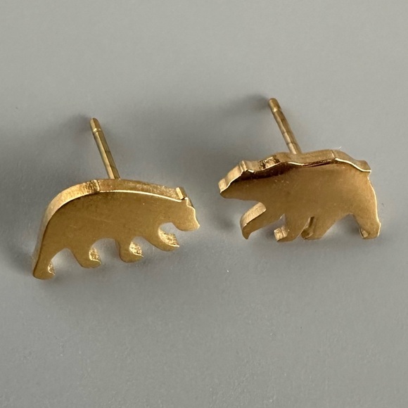 Stainless Steel Gold Polar Bear Stud Earrings - Picture 5 of 8